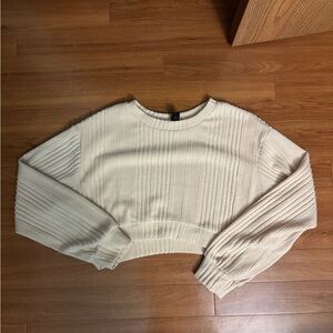 Cream Ribbed Knit Sweater